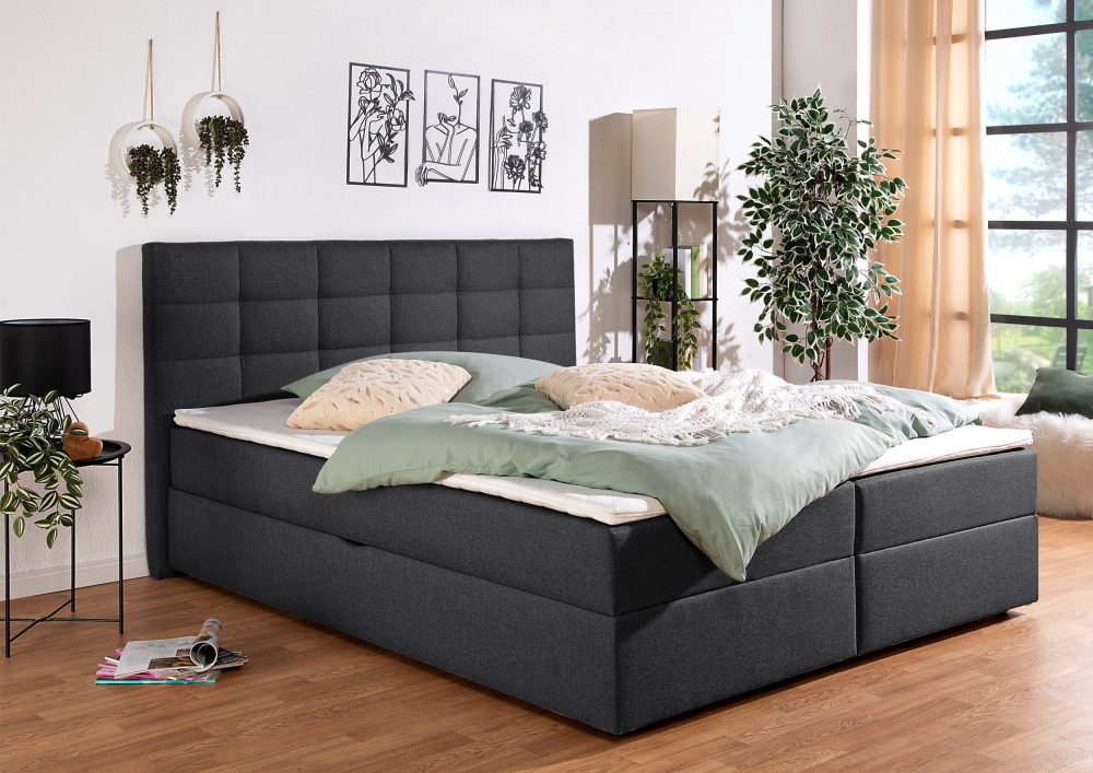 dvigules lovos Dvigulė lova pilka su patalynės dėže 200x200 cm